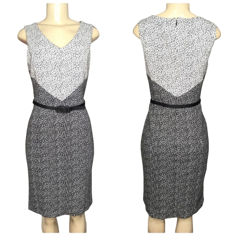 White House Black Market Sheath Dress Women 6 Black White Colorblock Belted